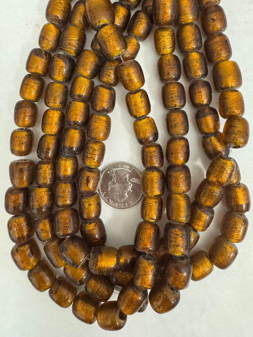 foil glass, dark rootbeer brown, 13x12mm barrel, 15