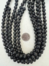 dark black green tourmaline, semi dull finish, 10mm faceted  round, 15" strand, SOLD PER STRAND