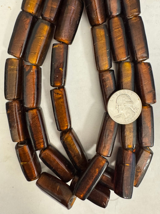foil glass, dark rootbeer brown, 30x11x11mm 4 sided tube, 15
