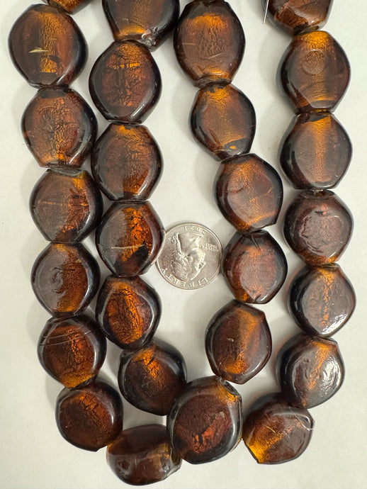 foil glass, dark red rootbeer brown, 20x20x7mm horse eye, 15
