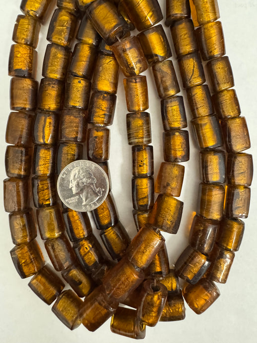 foil glass, dark golden amber brown, 16x16x12mm 4 sided tube, 15