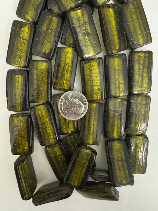 foil glass, dark olive green, 36x18x8mm rectangle, 15