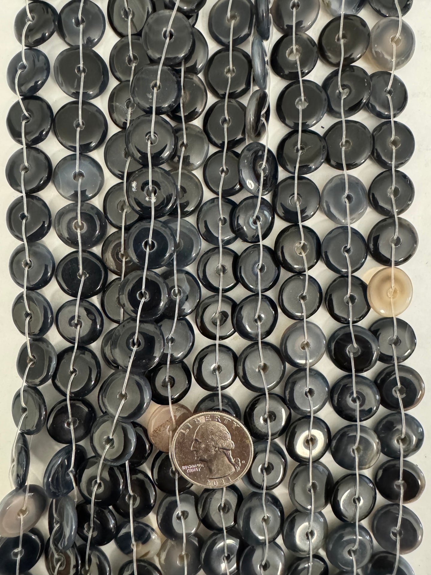black agate, 16x16x3mm donut or rondelle, 15