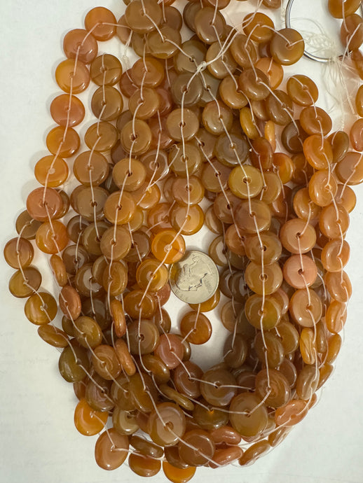 red butter scotch  agate, 16x16x3mm donut or rondelle, 15