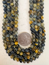 blue yellow tiger eye, 6mm round, 15" strand, sold per strand