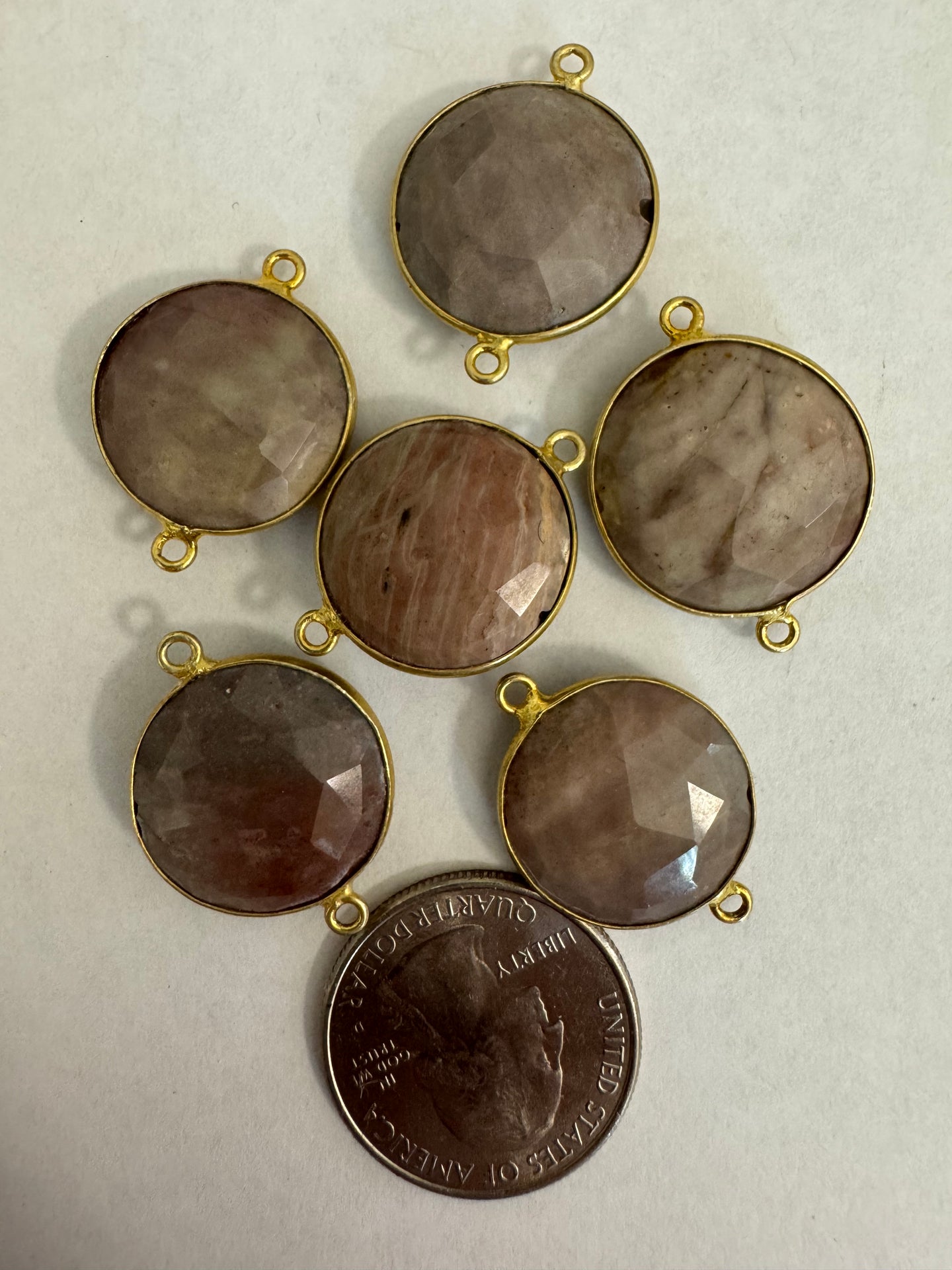 hidden valley jasper, vermeil plated over sterling silver, 18-20mm faceted coin bezel set connector, closeout lot