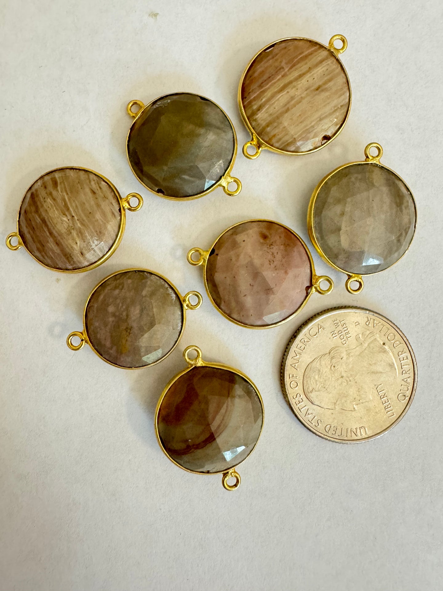 hidden valley jasper, vermeil plated over sterling silver, 17-19mm faceted coin bezel set connector, closeout lot