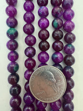 color enhanced quartz: dark grape purple dark blue green, 8mm round,  15" strand,    SOLD PER STRAND