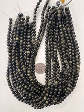 sheen obsidian, 6mm round, 15" strand, sold per strand
