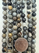 dark gray fall tones jasper, 8mm round, 15" strand,   SOLD PER STRAND
