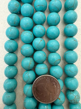 turquoise blue brown veins, vintage stock resin, 12mm round, 15" strand,  SOLD PER STRAND