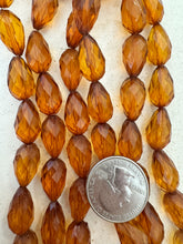dark amber orange, vintage stock resin, 17x10mm faceted pear teardrop, 15" strand,  SOLD PER STRAND