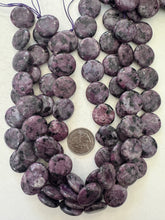 color enhanced black labradorite: grape purple, 20x20x6mm coin, 15" strand,   SOLD PER STRAND