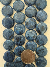 color enhanced black labradorite: blueberry blue, 20x20x6mm coin, 15" strand,   SOLD PER STRAND