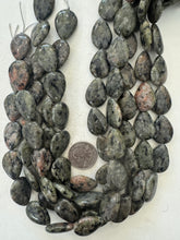 color enhanced black labradorite: green peach,  24x17x7mm teardrop, 15" strand,   SOLD PER STRAND