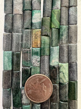 african green jade, surface wear, 16x7x4mm rectangle, 15" strand,   SOLD PER STRAND