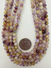 color enhanced quartz: yellow purple, 6mm round, 15" strand, sold per strand