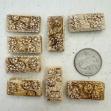 off white, hand carved flowers motif, vintage stock chinese bone, 32x16x6mm rectangle,  SOLD PER BEAD