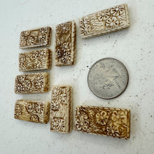 off white, hand carved flowers motif, vintage stock chinese bone, 32x16x6mm rectangle,  SOLD PER BEAD