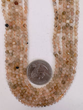 sunstone, 3mm faceted round, 15" strand, sold per strand