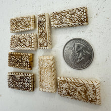 off white, hand carved hills and flowers motif, vintage stock chinese bone, 32x16x6mm rectangle,  SOLD PER BEAD