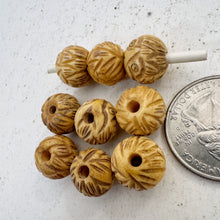 off white, hand carved owl motif, vintage stock chinese bone, 12x10mm rondelle,  SOLD PER BEAD