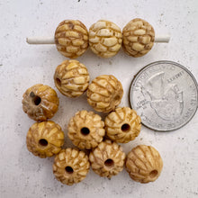 off white, hand carved veritcal woven pattern motif, vintage stock chinese bone, 12x10mm rondelle,  SOLD PER BEAD