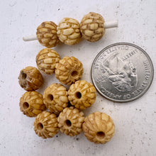 off white, hand carved veritcal woven pattern motif, vintage stock chinese bone, 12x10mm rondelle,  SOLD PER BEAD