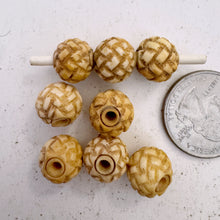 off white, hand carved crossing woven pattern motif, vintage stock chinese bone, 12x10mm rondelle,  SOLD PER BEAD