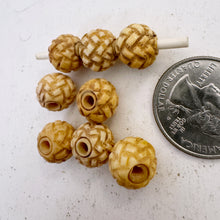 off white, hand carved crossing woven pattern motif, vintage stock chinese bone, 12x10mm rondelle,  SOLD PER BEAD