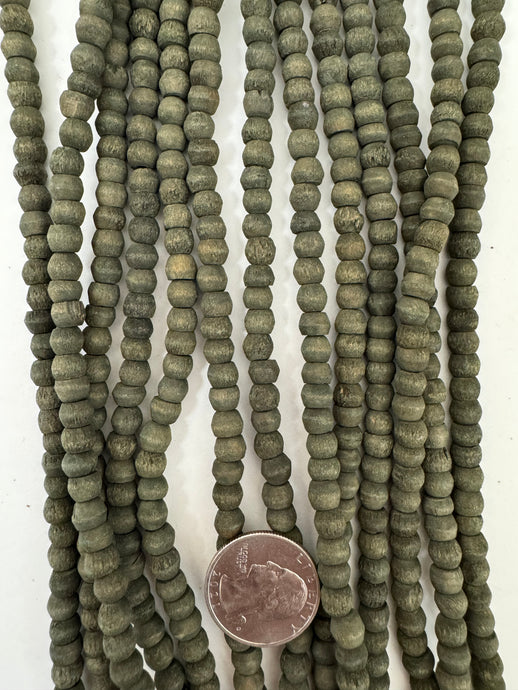 olive green enhanced raw wood,  6x4mm rondelle, 15