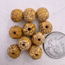 off white, hand carved detailed owl face motif, vintage stock chinese bone, 12x10mm rondelle,  SOLD PER BEAD