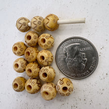 off white, hand carved lines circles motif, vintage stock chinese bone, 10x8mm rondelle,  SOLD PER BEAD