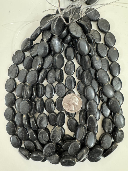 gray black swirl, vintage look resin, 18x14x7mm oval, 15