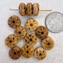off white, hand carved leaves motif, vintage stock chinese bone, 15x7mm rondelle,  SOLD PER BEAD