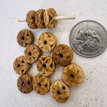 off white, hand carved leaves motif, vintage stock chinese bone, 15x7mm rondelle,  SOLD PER BEAD