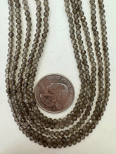 smokey quartz, 3mm faceted round, 15" strand, sold per strand