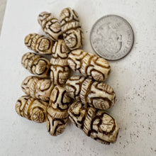 off white, hand carved fruit motif, vintage stock chinese bone, 26x12mm bowed tube,  SOLD PER BEAD