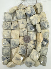pale off white yellow black swirl, vintage look resin, 28x28x15mm square, 15" strand, sold per strand