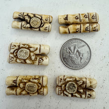 off white, hand carved turtle bamboo stalks motif, vintage stock chinese bone, 32x15x7mm rectangle,  2 hole, SOLD PER BEA