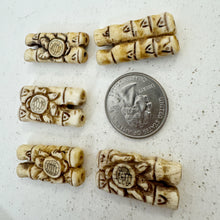 off white, hand carved turtle bamboo stalks motif, vintage stock chinese bone, 32x15x7mm rectangle,  2 hole, SOLD PER BEA