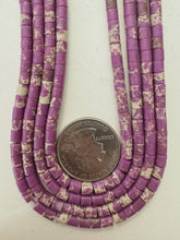 color enhanced impression jasper: dark pale red purple, 4mm heishi, 15" strand, sold per strand