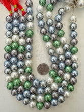 white gray pale blue pale green mix, vintage stock coated shell pearls, 14mm round, 16" strand, SOLD PER STRAND