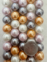 white dark gray rose peach mix, vintage stock coated shell pearls, 16mm round, 16" strand, SOLD PER STRAND