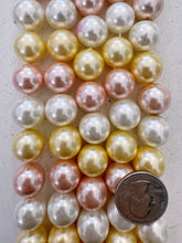 white rose light peach mix, vintage stock coated shell pearls, 16mm round, 16" strand, SOLD PER STRAND