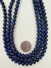 color enhanced pyrite: dark blue, 8mm round, 15" strand, sold per strand