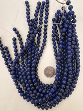 color enhanced pyrite: dark blue, 8mm round, 15" strand, sold per strand