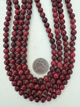 color enhanced serpentine: dark cranberry red, 8mm round, 15" strand, sold per strand