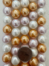 white lavender dark peach mix, vintage stock coated shell pearls, 16mm round, 16" strand, SOLD PER STRAND