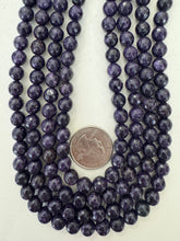 color enhanced serpentine: dark royal purple, 8mm faceted round, 15" strand, sold per strand